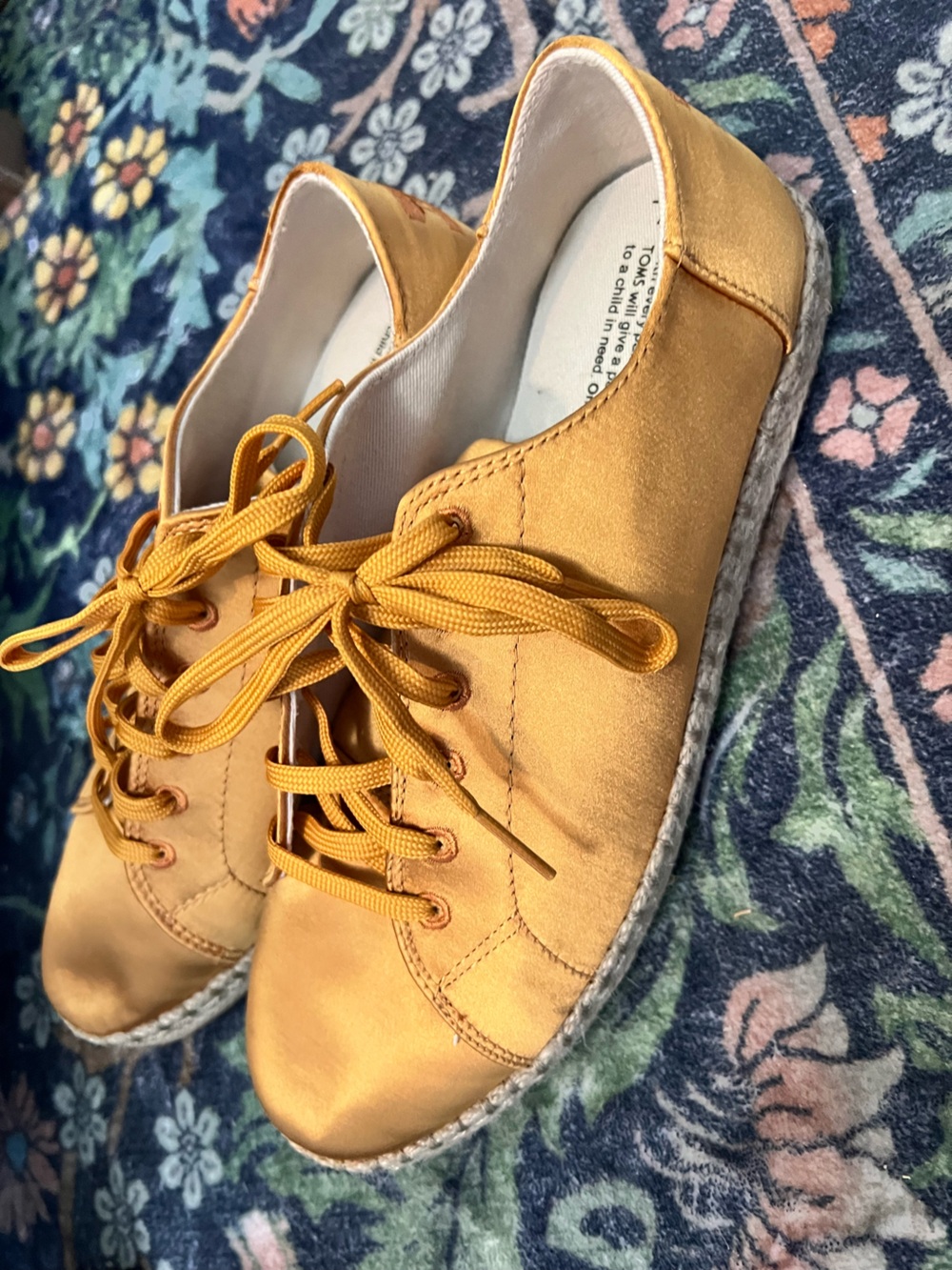 TOMS Gold Satin Espadrille Lace-Up Sneakers | Women’s Size 7